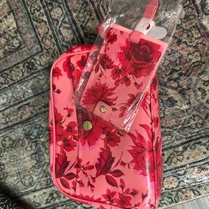 Perfect stocking stuffer. Floral Pink and Red travel Bag with Matching Tag
